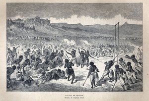 カナダを発見。スポーツ。アメリカインディアンのラクロスゲーム。Gustave Doreのドローイング。Eugene Gueninの「La nouvelle France」に掲載された19世紀末の版画。 作： French School