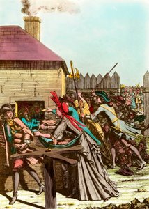 1709年、穀類の価格高騰と大飢饉を引き起こした大冬の後、ルーヴル美術館で行われた王のパンの配布。18世紀末のエングレーヴィング。個人蔵 作： French School