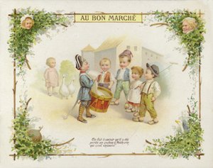子供と話しているドラマーの少年 作： French School