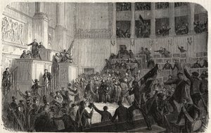 裁判官室のオルレアン公爵夫人（1848年）、フランス・パリ - 1848年の革命 - パリの裁判官室でのオルレアン公爵夫人（共和国の宣言時）」（Helene de Mecklembourg Schwerin, Duchess of Orleans tri 作： French School