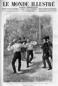 1888年、シャルル・フロケ（1828-1896）とブーランジェ将軍（1837-1891）の決闘は、議場での言葉のやりとりがきっかけ。 作： French School