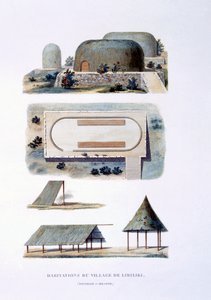 1826年、リキリキビレッジ、ニューアイルランドの住居 作： French School