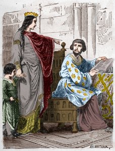 カペティア家の王朝。アルルのコンスタンス（986-1032）、フランスの女王、敬虔なロバート2世（972-1031）と。 作： French School