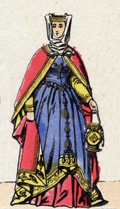 カペティ家の王朝。ハーディとして知られるフィリップ3世（1245-1285）の妻であるフランス王妃、イザベラ・オブ・アラゴン（1247-1271）の肖像。19世紀末のエピナル画像。個人蔵。 作： French School