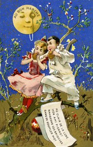月の光でブリオッシュを食べる、パリのボンマルシェデパートのプロモーションカード、1890年頃 作： French School