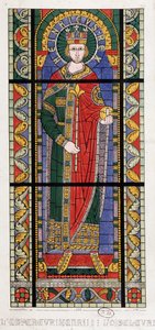 鳥の皇帝アンリ1世（875年 - 936年）。ストラスブール大聖堂のステンドグラス。 作： French School