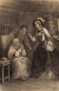 オーストリアのマリア・テレジア皇后が家に閉じ込められた貧しい女性を訪ねる (litho) 作： French School