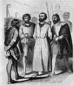 1315年、拷問のために行進するベル王フィリップ4世の侍従長兼大臣のエンゲラン・ド・マリニー。19世紀のエングレーヴィング。