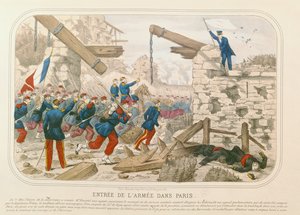 1871年5月21日、パリへの陸軍の入り口（色付きの彫刻） 作： French School