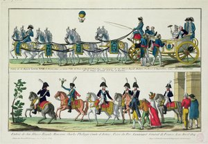 1814年4月12日、アルトワ伯、シャルルのパリへの入国、1814年5月3日、フランス国王、ナバールのルイ18世のパリへの入場 作： French School