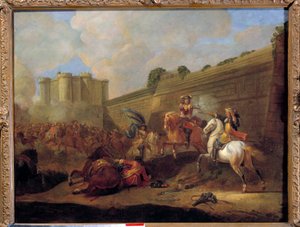 1648年から1652年の戦線のエピソード：バスティーユの城壁の下のサン・アントワーヌ通りでの二人の騎手の戦い 反エスカレーション フランス派の絵画。17世紀。日 0,5x0,72 m 作： French School