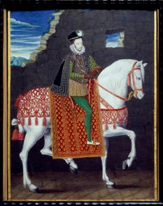 フランス王アンリ3世（1551-1589）の騎馬像 グワッシュで描かれた匿名の絵16世紀 日0.27x0.2 m シャンティイ、コンデ美術館 作： French School