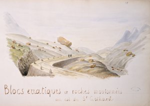スイスアルプスの聖ゴサール峠の奇岩と岩（紙にトイレ） 作： French School