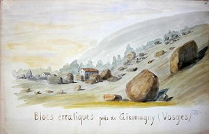 ヴォージュ地方ジロマニー付近のエラティック・ブロック（水彩・紙） 作： French School