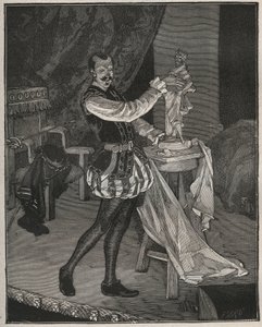 Etienne Marin Melingue（1808-1875）は、フランスの俳優で、Paul Meuriceによって舞台化されたAlexandre Dumas pereの「Ascanio」で彫刻家Benvenuto Celliniを演じた。Adolphe BITARDの「Les arts et metiers illustres」に掲載された1880年のエングレーヴィング。 作： French School