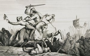 コラートの「フランスの歴史」からのノルマン人との戦いでのユードス（860〜98年）、1840年頃公開 作： French School