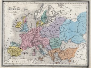 814年のヨーロッパ - 西洋と東洋の帝国 - ヴュイルミン著「住宅学校で使用する古代と現代の地理のユニバーサル・アトラス」より抜粋 - 1845年頃 作： French School