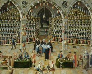 18世紀初頭の薬剤師の検査（オイル） 作： French School