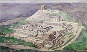 1876年のガロ・ローマのマーキュリー神殿の遺跡の発掘（水彩） 作： French School
