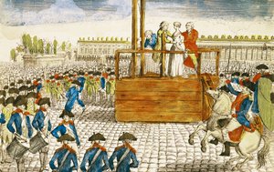 1793年10月16日、革命広場でのマリーアントワネット（1755-93）の処刑 作： French School