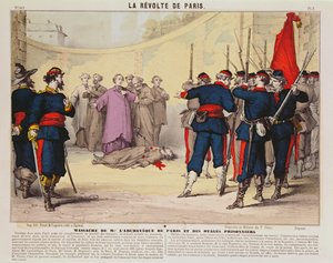 1871年のパリのコミューン期間中のパリの大司教モンセニョールダーボイの処刑（カラー彫刻） 作： French School