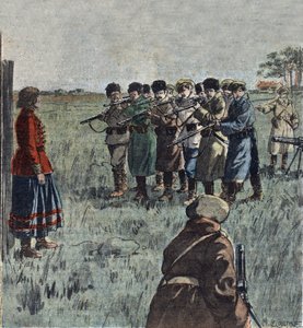 ソ連軍兵士によるウクライナのアナキスト、マリー・ニキフォロワの処刑（『ル・ペレラン』からの挿絵