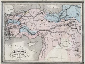 キュロスの遠征（紀元前5世紀）と10マイルの退却 - Vuillemin著「Universal Atlas of ancient and modern geography for residential schools」より抜粋 - 1845年頃 作： French School
