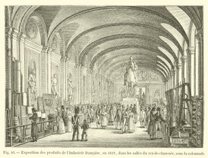 1819年、1階の吹き抜けのホールにあるフランスの工業製品の展示 作： French School