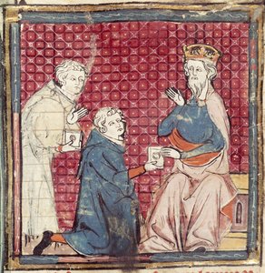 F.117rシャルルマーニュにサラセン人に対する勝利を伝えたメッセンジャー、1375〜79年 作： French School