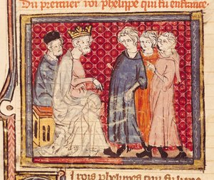 F.204vキングフィリップI（1053-1108）、グランデスクロニークドフランス、1375-79 作： French School