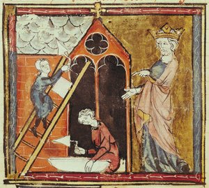 F.235vルイ6世（1080-1137）教会の建設を見守る、グランクロニクドフランス1375-79 作： French School