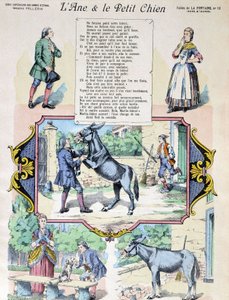 ラ・フォンテーヌの寓話「ロバと小犬」。画像：エピナル＝ペラン 作： French School