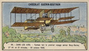 1908年10月30日、ヨーロッパで初めて飛行機のクロスカントリー飛行を行ったファルマン（フランス・ブーイからランスへ）（クロモリ写真 作： French School