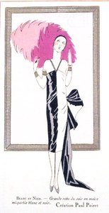 雑誌「Art, Gout, Beaute」に掲載されたポール・ポワレ（1879-1944）のイブニングドレス「Blanc et Noir」のファッションデザイン 作： French School