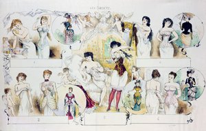 コルセットを描いたラヴィパリジェンヌのファッションプレート、1870年頃（カラー彫刻）