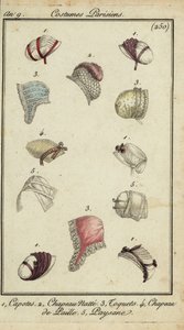 1800年のファッショナブルな帽子（手彩色の銅版画 作： French School