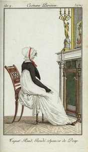 暖炉の前に座るファッショナブルな女性 作： French School