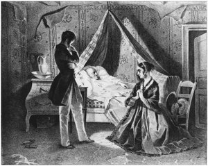 死の床に立つゴリオット神父、オノレドバルザックによる「ルペレゴリオット」のイラスト（1799〜1850年）