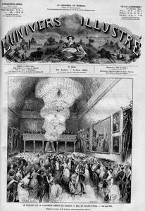 1886年、パリのパレ・ロワイヤルで行われたマリー・アメリー・ドルレアン王女（1865-1951）とシャルル・フェルディナン・ド・ブラガンス公爵（1863-1908）の結婚式のフェット。彼はポルトガル国王シャルル（カルロス）1世となった。ある新聞。Le Monde Illustré」に掲載されたエングレーヴィング、ジュ