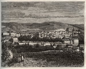 Figeac - Midi-Pyrenees地方のLot - V.A. Malt-Brownの "La France illustree: geography, history, statistical administration "に掲載された彫刻。1884 作： French School