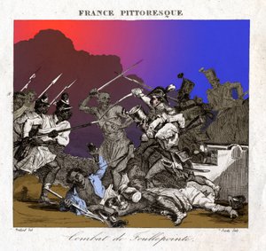 マダガスカルでの戦い。(1850年頃のエングレービング) 作： French School