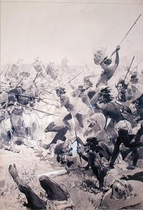 ズールー族とイギリス兵の戦い 1878年頃 （水彩・紙） 作： French School