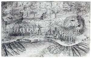 ヒューロンの戦い、サミュエルデシャンプラン（1567-1635）による「1624年の航海デシャンプラン」から 作： French School