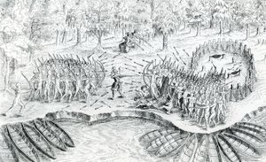 ヒューロンの戦い、サミュエル・ド・シャンプラン、1567年から1635年 作： French School