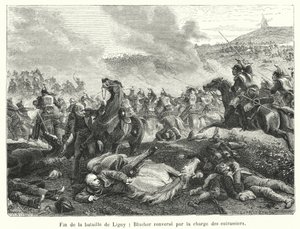 リグニーの戦いの終わり、手兵の突撃によって倒されたブルッハー（エングレーヴィング 作： French School