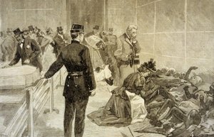 1897年5月4日、パリのバザールデラシャライトでの火災：大災害の後、家族がパレドゥインダストリーで犠牲者を特定 作： French School