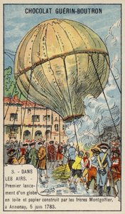 モンゴルフィエ兄弟による熱気球の初飛行（1783年6月5日、フランス・アノネ）（クロモリ写真 作： French School