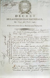 ルーヴル宮殿を博物館として設立した1793年7月27日の国民公会の布告の最初のページ