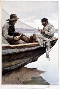 船上で網を漕ぐ漁師たち（1895年