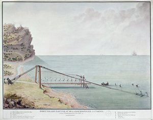 コーヒーをロードするためのフローティングブリッジ、サンドニ、ラレユニオン、c.1730-40（紙にトイレ） 作： French School
